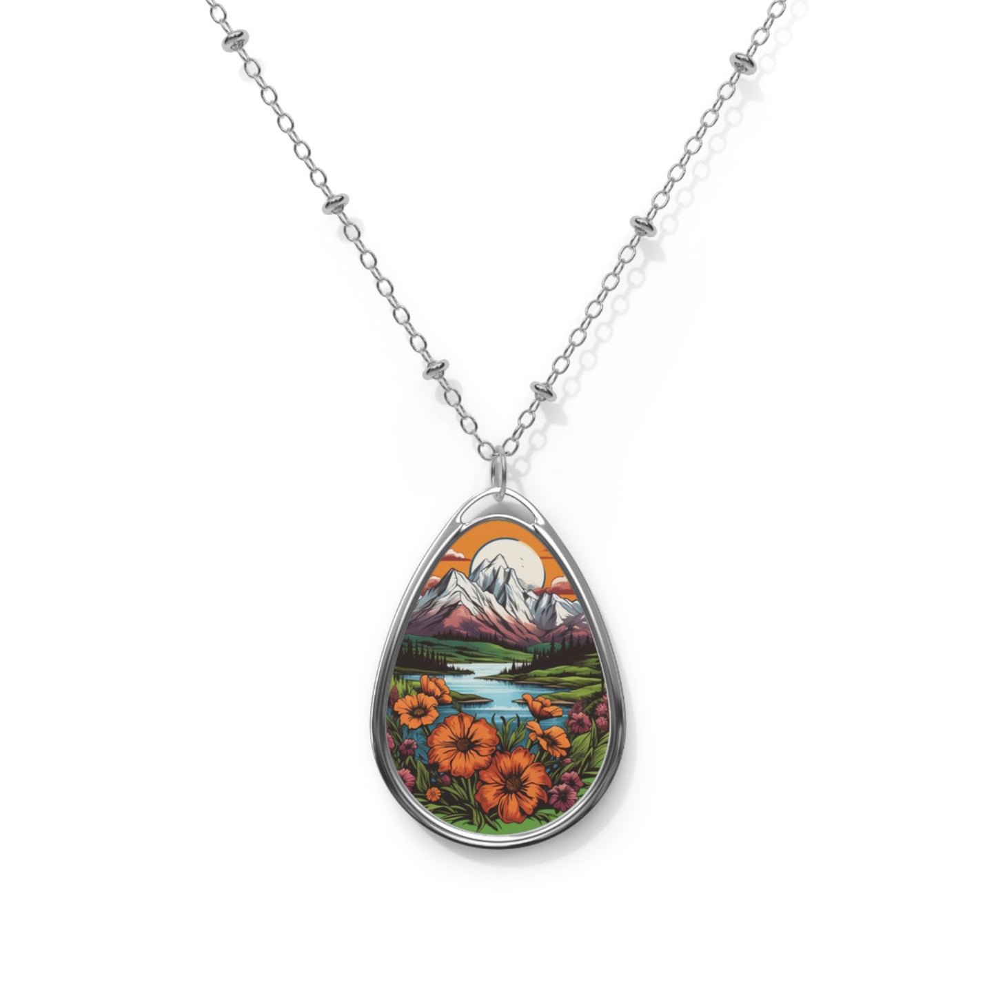 Mountain Flowers Oval Necklace